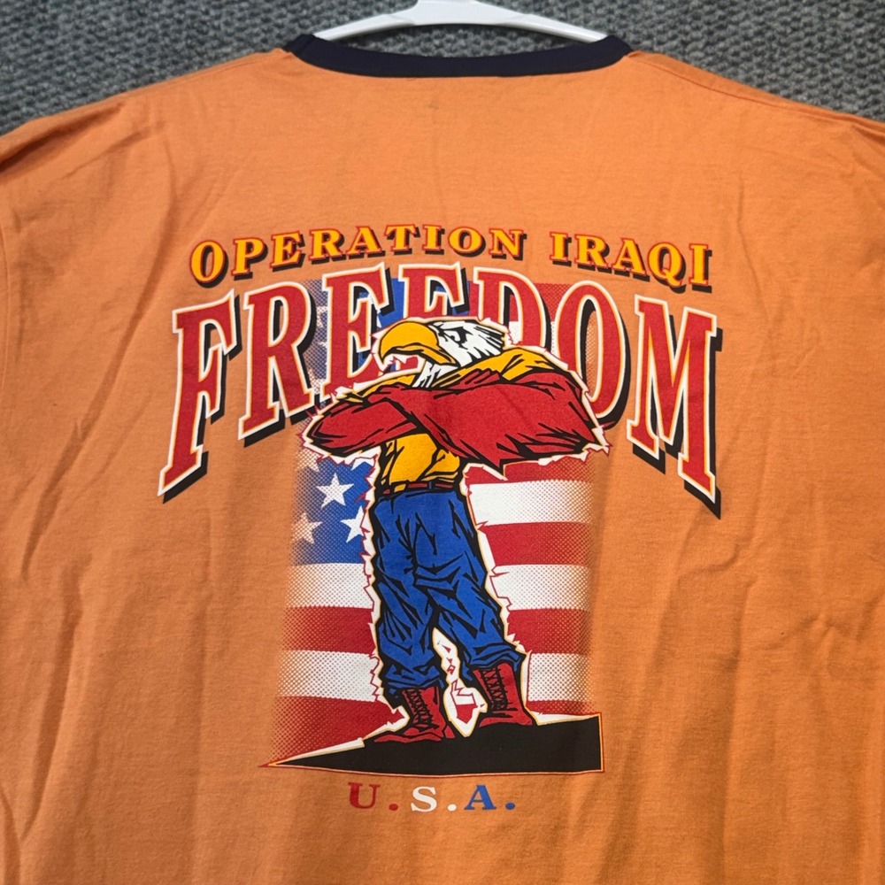 Gear For Sports Operation Iraqi Freedom Ringer T-Shirt Orange Navy Large NWT